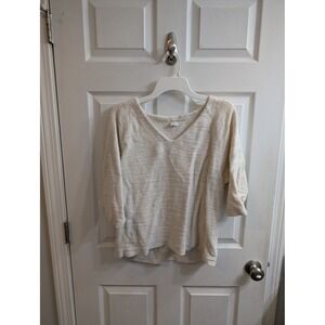 Poetry Knit V-Neck 3/4 Sleeve Sweater Top Cotton & Linen Blend Women's -‎ Size 8